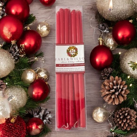 30 Mini Taper Candles Red Christmas Holiday Skinny EARL & WILSON Dripless NEW. - Picture 14 of 14